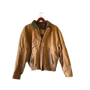 Vintage Mens Suede Leather Bomber Jacket Zip Front Casual Outdoor size small